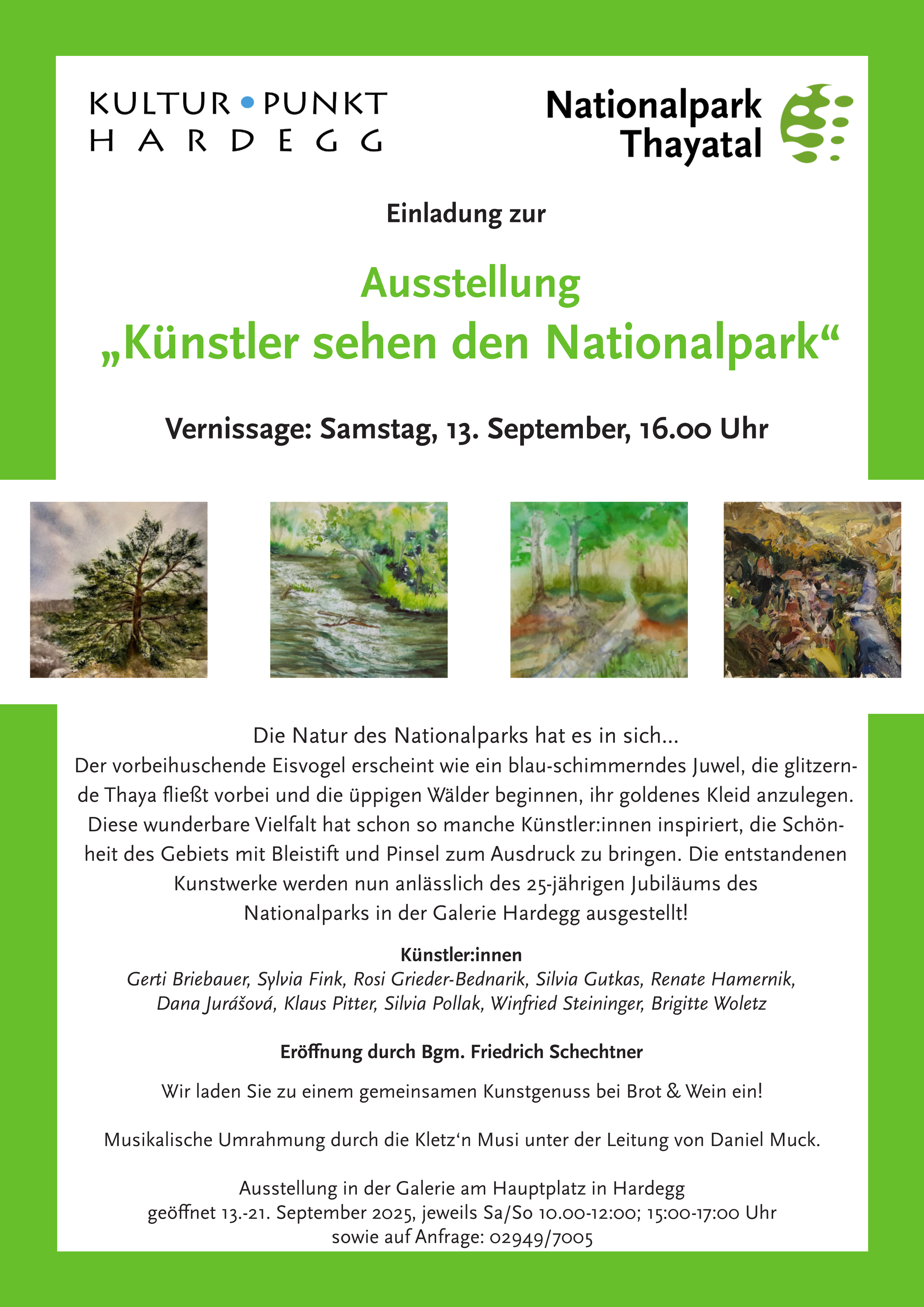 Künstler sehen den Nationpark: 13.-21.09.2025 im Nationalparkhaus Hardegg